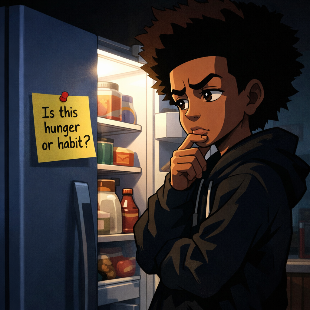 Sticky note on fridge symbolizing fasting and seeking God over comfort food